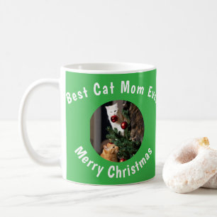Photo Best Cat Mom Ever Custom Pet Name Green Coffee Mug