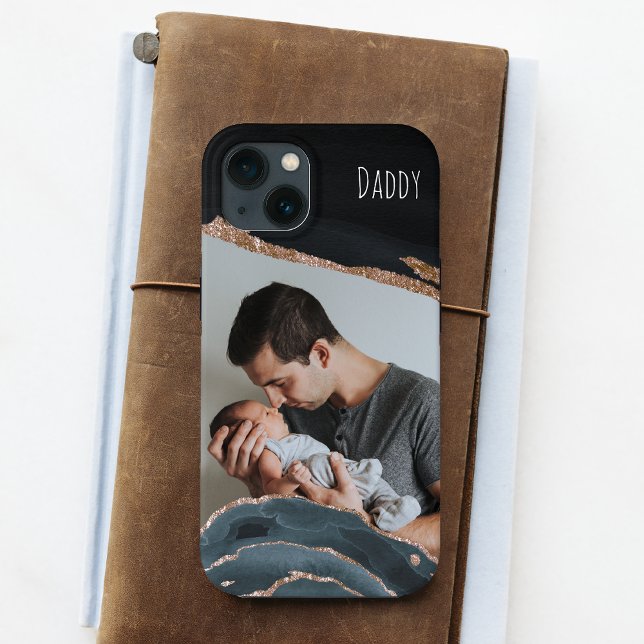 Photo Best Dad Modern Elegant Black Gold Marble  Case-Mate iPhone Case (Creator Uploaded)
