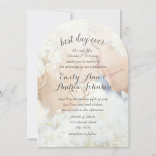 Photo Best Day Ever Damask Charcoal Font Wedding Invitation