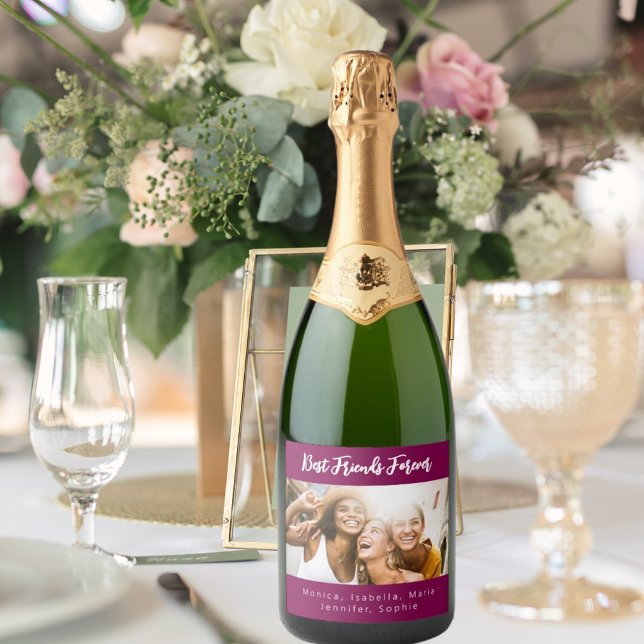 Photo best friends forever besties party purple sparkling wine label (Creator Uploaded)