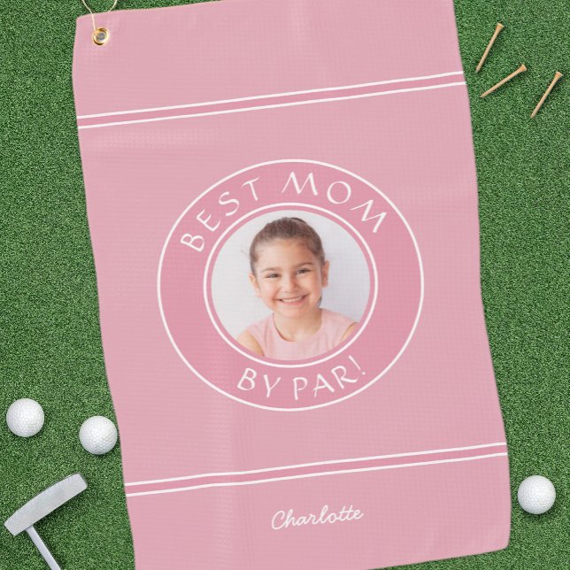 Photo Best Mum By Par Elegant Sports Golfer Pink Golf Towel (Photo Best Mom By Par Elegant Sports Golfer Pink Golf Towel)