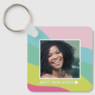 Photo best mum modern colourful abstract pink key ring