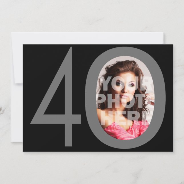 Photo Big 40 Black/Grey Birthday Party Invitations (Front)
