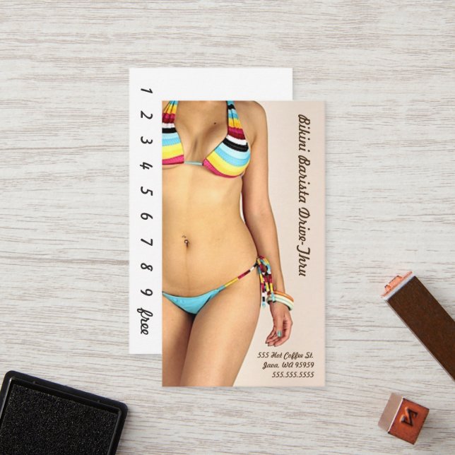 Photo Bikini Barista Drive-Thru Customise Loyalty Card (Front/Back In Situ)