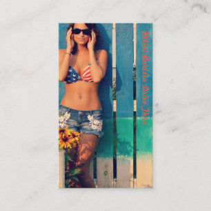 Photo Bikini Barista Drive-Thru USA Flag Customise Loyalty Card