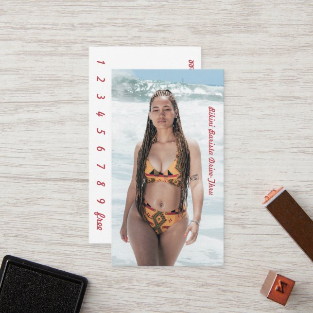Photo Bikini Coffee Drive-Thru Loyalty Card (Front/Back In Situ)