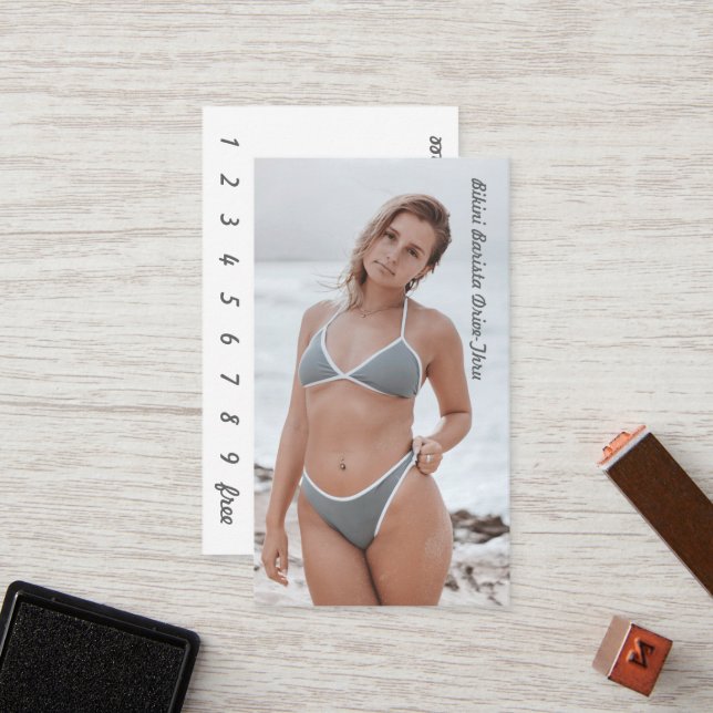 Photo Bikini Coffee Drive-Thru Loyalty Card (Front/Back In Situ)