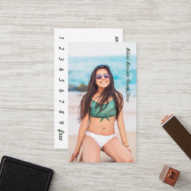 Photo Bikini Coffee Drive-Thru Loyalty Card (Front/Back In Situ)