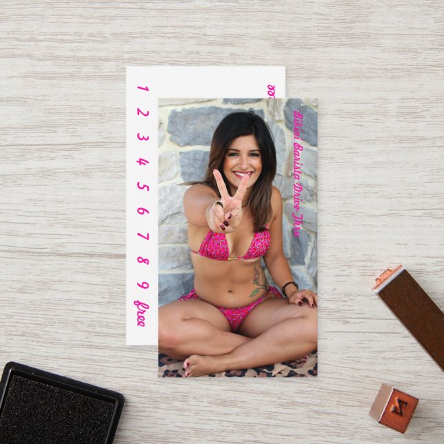 Photo Bikini Coffee Drive-Thru Loyalty Card (Front/Back In Situ)