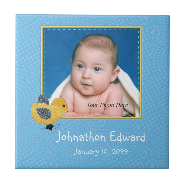 Photo Birth Annoucement Cute Baby Chick Tile (Front)