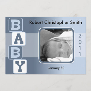 Photo Birth Announcement - Baby Boy with Blocks