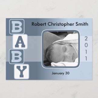 Photo Birth Announcement - Baby Boy with Blocks