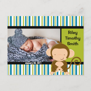 Photo Birth Announcement - Baby Boy with Monkey