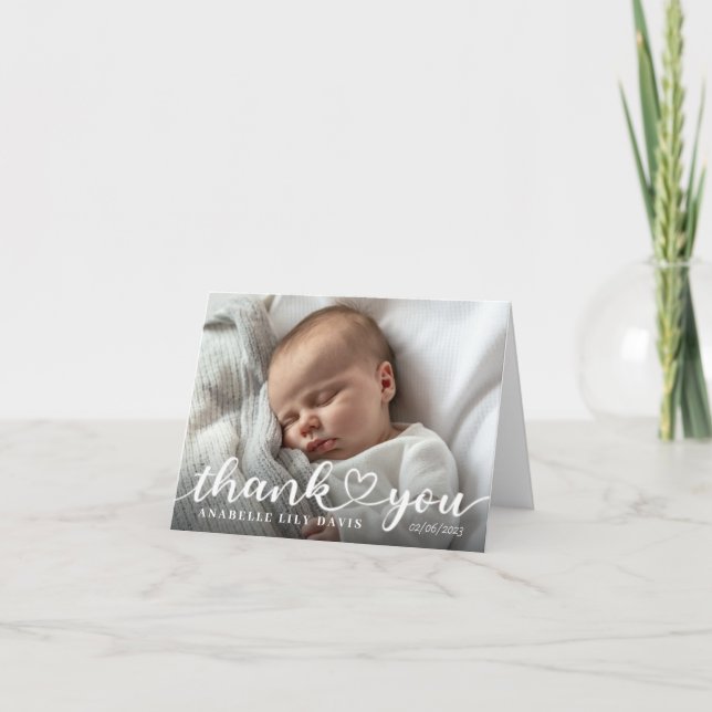 Photo birth announcement card, joined up thank you (Front)