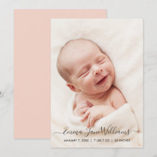 Photo Birth Announcement Card Peachy Pink Back