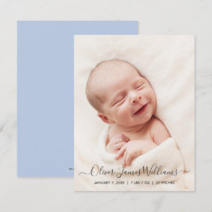 Photo Birth Announcement Card Soft Blue Back