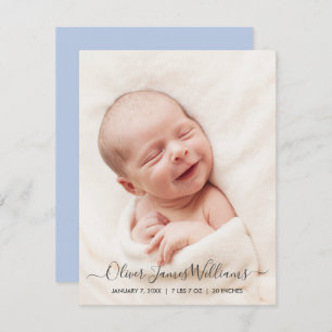Photo Birth Announcement Card Soft Blue Back