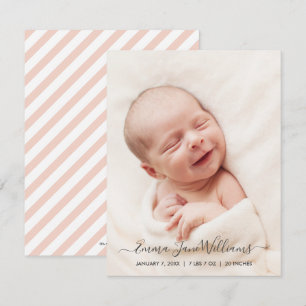Photo Birth Announcement Card with Peachy Stripes