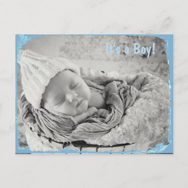 Photo Birth Announcement for Baby Boy (Front)