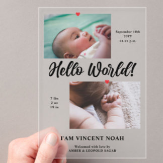Photo Birth Announcement Frosted Acrylic Card