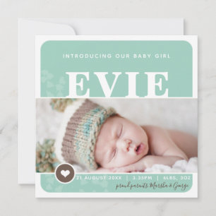 PHOTO BIRTH ANNOUNCEMENT heart spot mint botanic