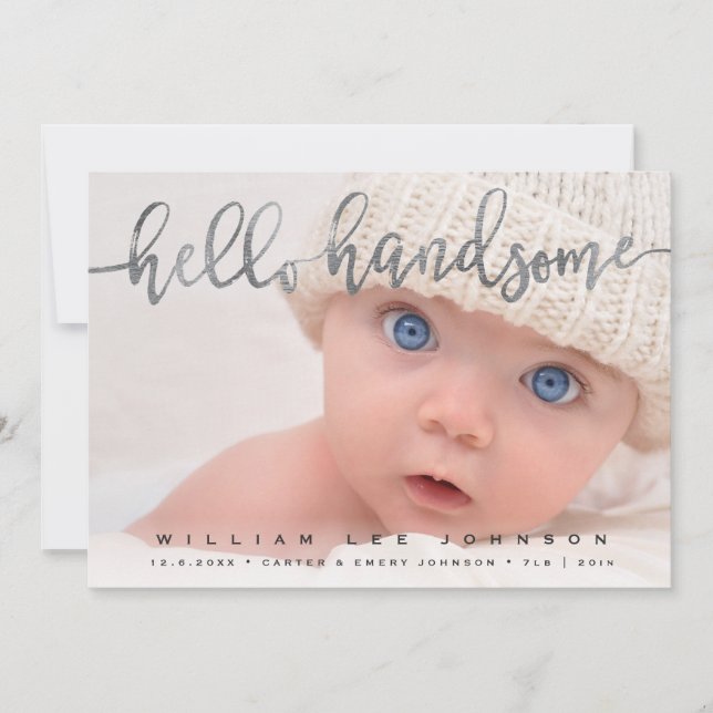 PHOTO BIRTH ANNOUNCEMENT | Hello Handsome Script (Front)