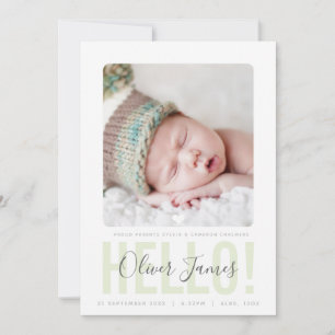 PHOTO BIRTH ANNOUNCEMENT hello pale green baby boy