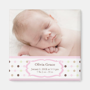 Photo Birth Announcement Magnets - Baby Girl