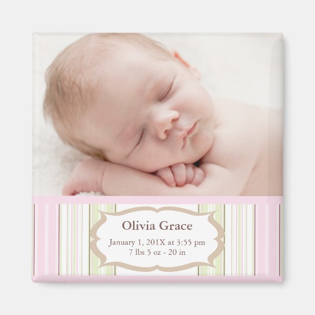 Photo Birth Announcement Magnets - Baby Girl (Front)