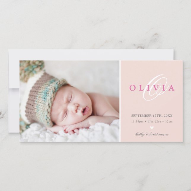 PHOTO BIRTH ANNOUNCEMENT sweet baby blush pink (Front)