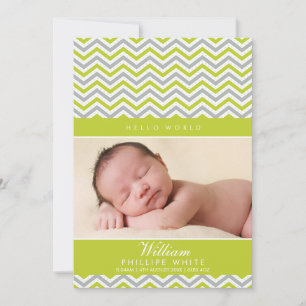 PHOTO BIRTH ANNOUNCEMENT  sweet chevron lime green