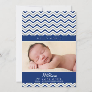 PHOTO BIRTH ANNOUNCEMENT sweet chevron royal blue