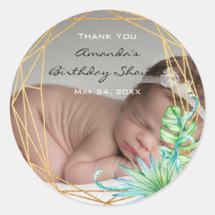 Photo Birthday BabyTropical Gold Bridal Thank Classic Round Sticker