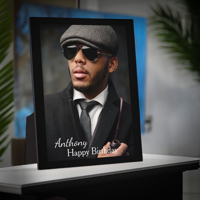 Photo Birthday Black Trim Easel Personalise Plaque (Photo Happy Birthday Black Trim Easel Personalize Plaque is great to give to your favorite person. )