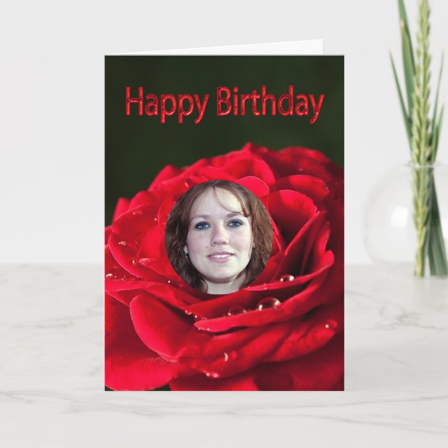 Photo Birthday Card with a classic red rose (Front)