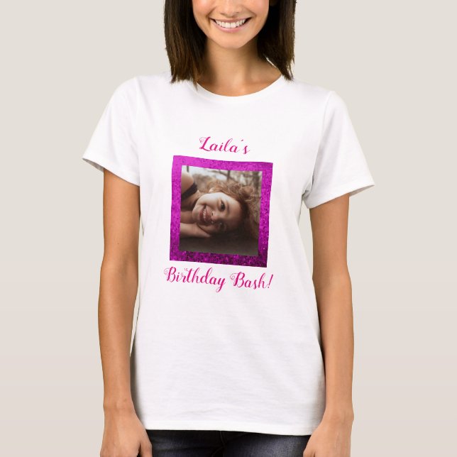 Photo birthday custom party celebration pink T-Shirt (Front)
