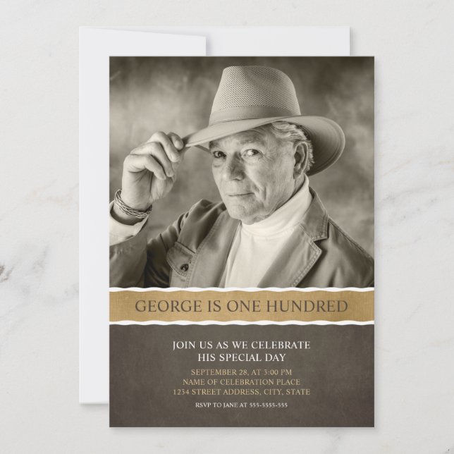 Photo Birthday Invitations 100th Party Picture (Front)