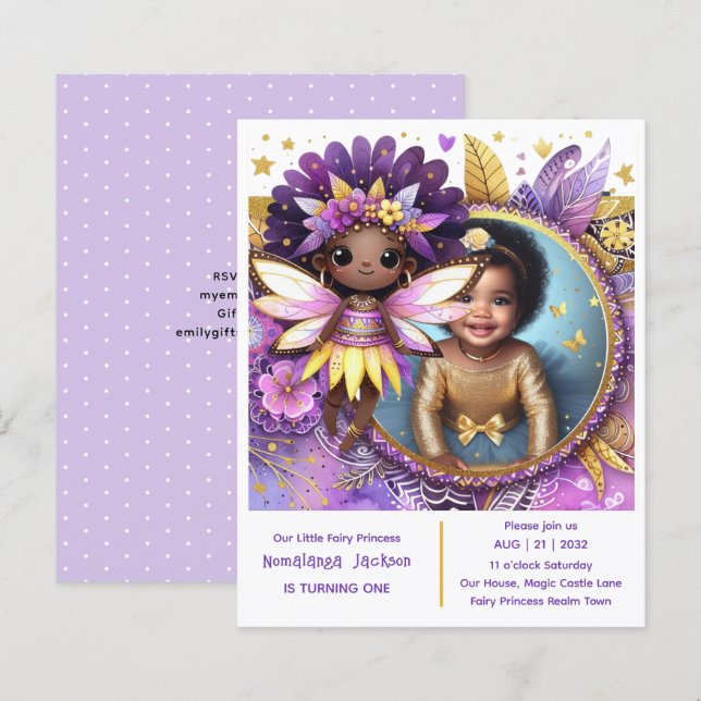 Photo Birthday Little Black Fairy African Purple (Front/Back)