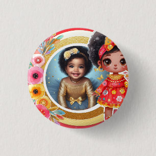 Photo Birthday Little Black Fairy Red Gold 3 Cm Round Badge