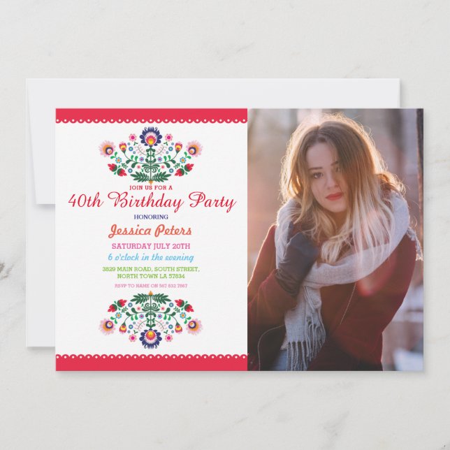 Photo Birthday Party Floral Fiesta Mexican Viva Invitation (Front)