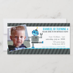 PHOTO BIRTHDAY PARTY INVITE :: robot dancing 4L