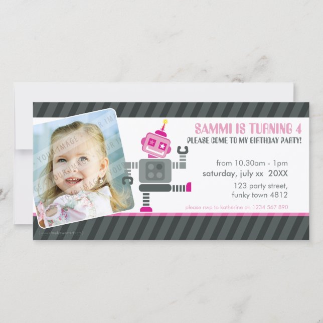 PHOTO BIRTHDAY PARTY INVITE :: robot dancing 5L (Front)