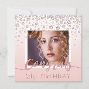 Photo Birthday party rose gold diamonds glam Invitation