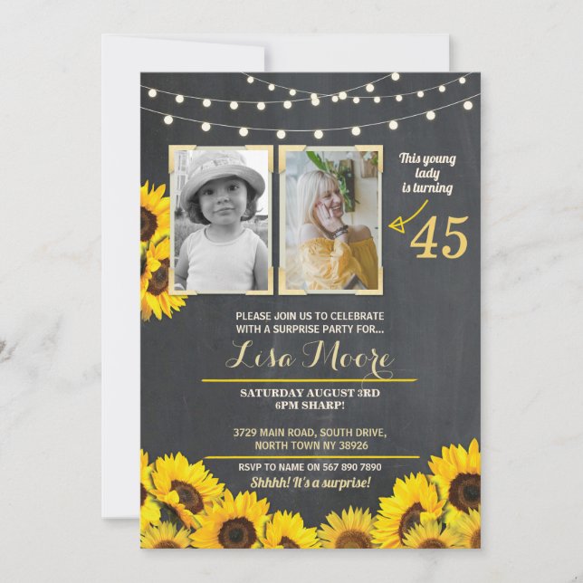Photo Birthday Party Sunflower Chalk 2 Pictures Invitation (Front)