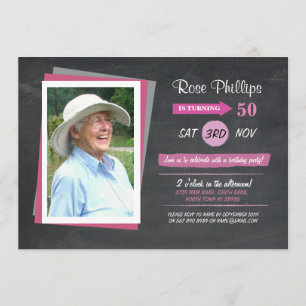 Photo Birthday Pink Chalk Women's Invite