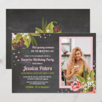 Photo Birthday Pink Floral Chalk Women Flowers