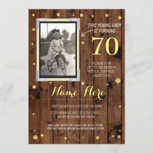 Photo Birthday Vintage Style Wood Gold Invitation
