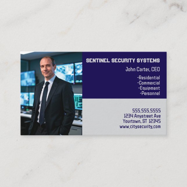 Photo Black and Gray Color Blocks Security Business Card (Front)