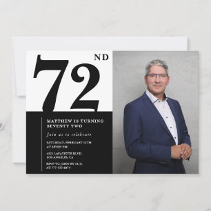 Photo Black and White 72nd Birthday Invitation