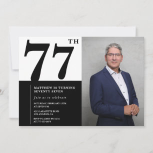 Photo Black and White 77th Birthday Invitation
